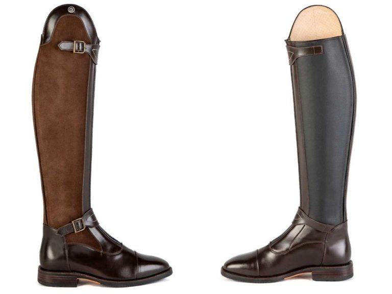Chester Paris customised riding boots in brown suede with dark brown leather