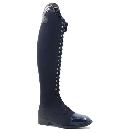 Chester Madrid boot in black suede with black patent toe and black croc top