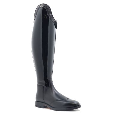 Chester Aachen boot in black patent and plain black leather with black glitter top